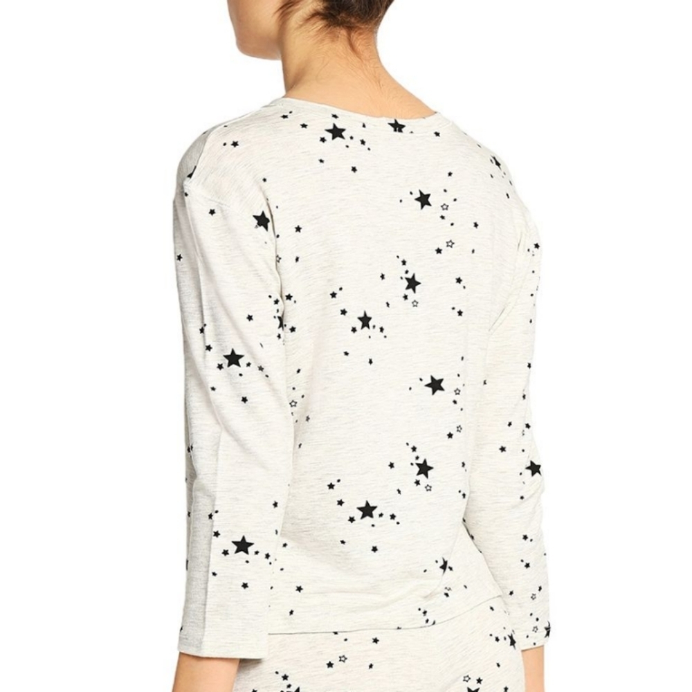 Monrow Pullover Lounge Top Star Print 3/4 Sleeve Round Neck Grey Black L NWT - Picture 8 of 14